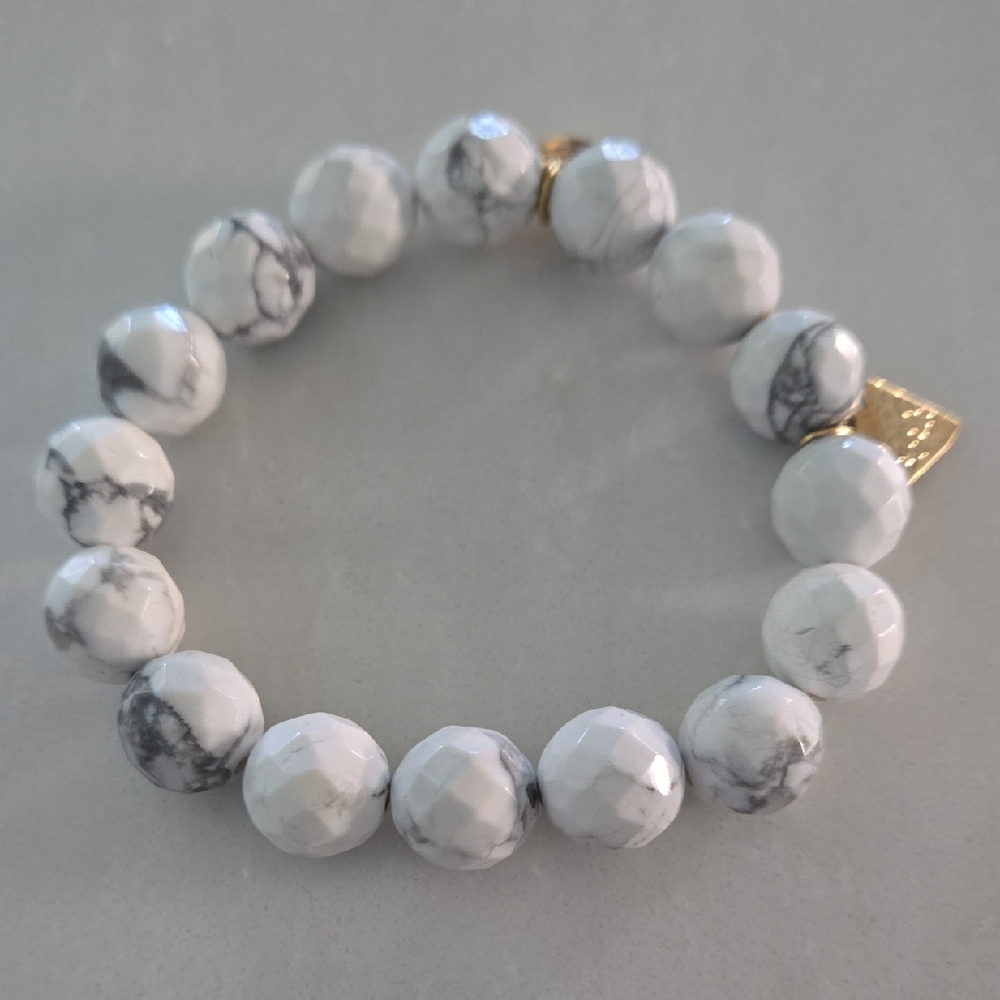 Elegant Bracelet Auth. White Howlite Stones Customized Stackable w/  Lagos Vibes